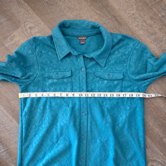 Eddie Bauer Womens L Teal Fleece Button-Up Shirt Sweater Paisley Pattern - Picture 9 of 9
